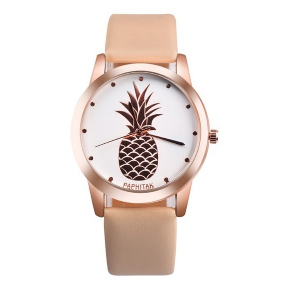 Accessories - Pineapple Watch Tan/Beige Band Rose Gold Plated